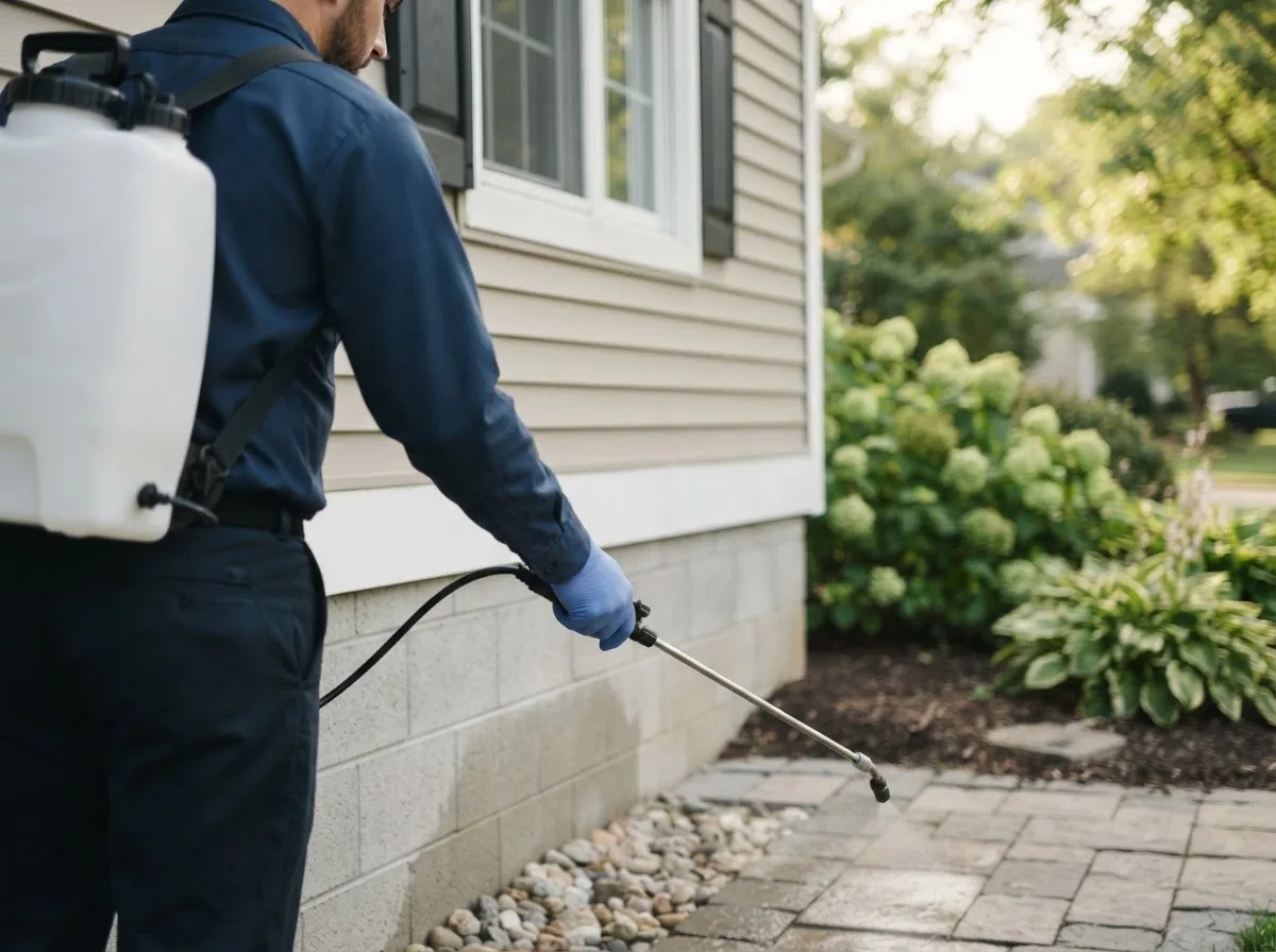 Pest control technician inspecting a home in Royal, IA